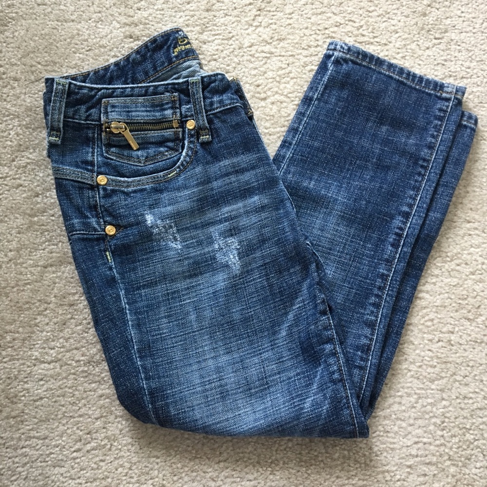 Bebe premium denim distressed low waisted crop